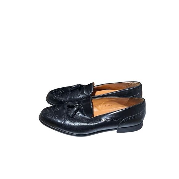 Mezlan Havana Loafer 10.5 Tassel Cap Toe Brogue Black Leather Vintage Dress Shoe - Picture 4 of 8